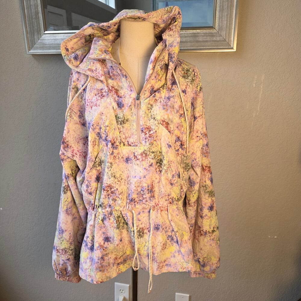 NWT CALIA Women Eden Floral Print Hooded Popover Windbreaker Jacket SZ XL Multi